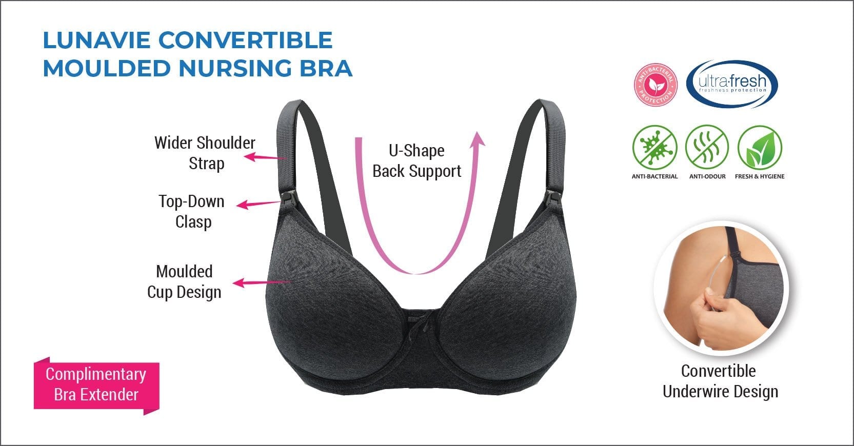 convertible moulded nursing bra feature banner description