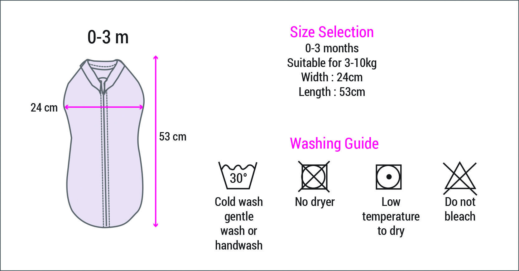 swaddle pouch size measurement & washing guide